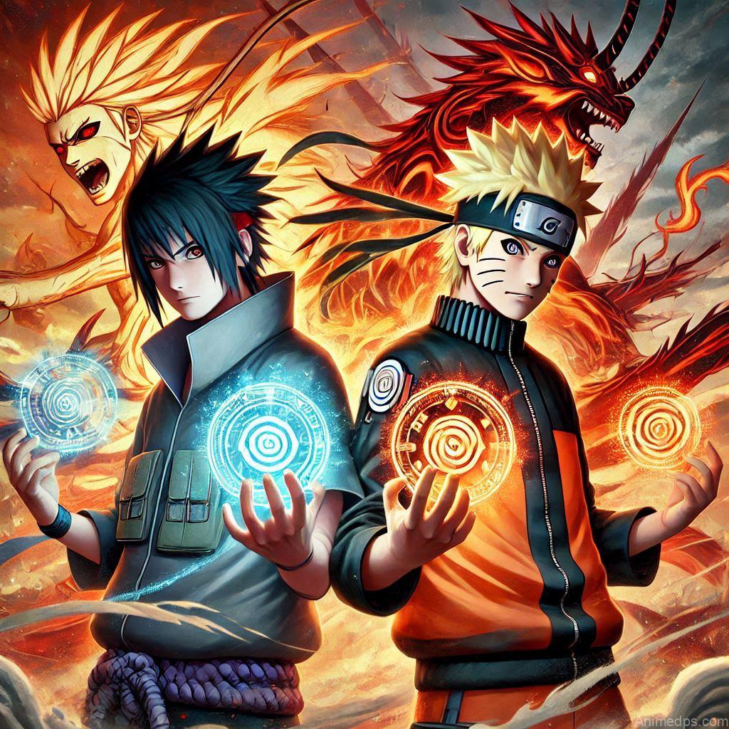500+ Naruto and Sasuke Photos 29 Naruto and Sasuke with Kurama and Susanoo
Pose: Naruto and Sasuke each summon their respective powers, Kurama and Susanoo.Background: An epic, fiery battlefield with their summons.Expression: Powerful and resolute, highlighting their combined strength.