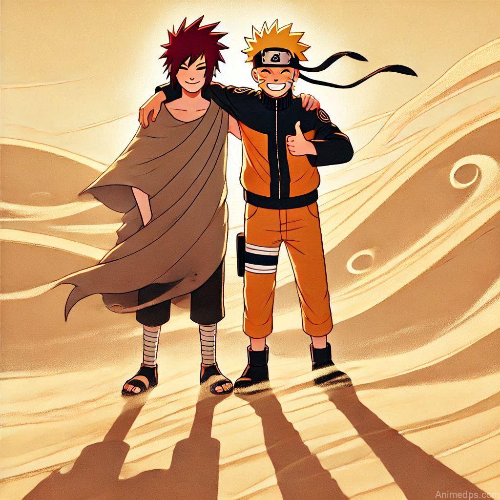 930+ Best Naruto DP for WhatsApp | Anime Dp 719 Gaara and Naruto’s Friendship
A touching moment of Gaara and Naruto standing side by side, Gaara smiling softly as Naruto gives him a thumbs-up. The desert wind swirls around them as the sun sets, symbolizing the bonds of understanding and friendship that helped Gaara find peace. Their shadows stretch long across the sand