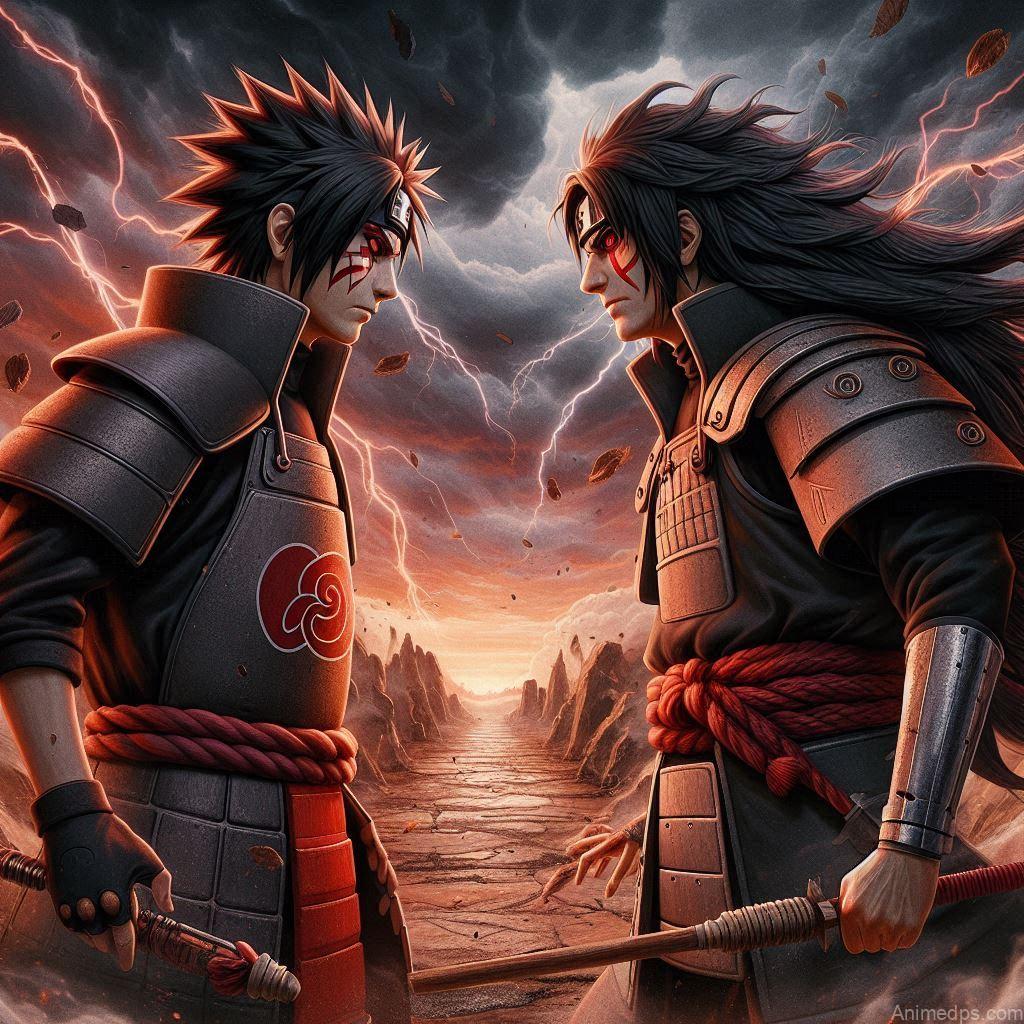 930+ Best Naruto DP for WhatsApp | Anime Dp 464 Madara and Hashirama Face-to-Face
A tense standoff between Madara and Hashirama on a rugged battlefield, their intense gazes locked. Madara stands tall, his Uchiha armor gleaming in the fiery light, with his Sharingan and Rinnegan glowing ominously. Hashirama, in his Senju battle armor, radiates calm strength, holding his wooden staff. The backdrop is an apocalyptic storm, with thunderclaps and swirling debris, symbolizing the clash of titans.