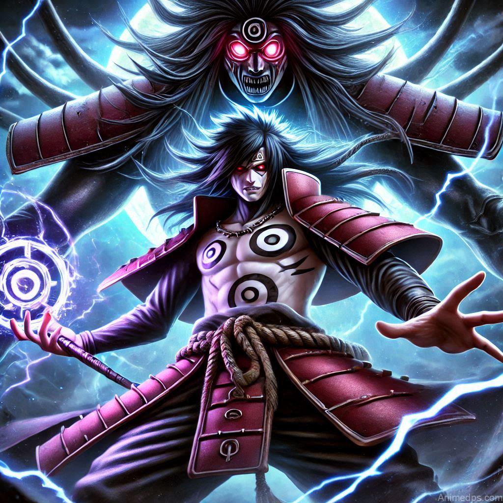 930+ Best Naruto DP for WhatsApp | Anime Dp 872 Madara with Susanoo
Pose: Madara summoning his Susanoo, with the giant spectral warrior behind him.Background: A dark, mystical landscape with lightning in the background.Expression: Fierce and commanding, highlighting his ultimate defense.