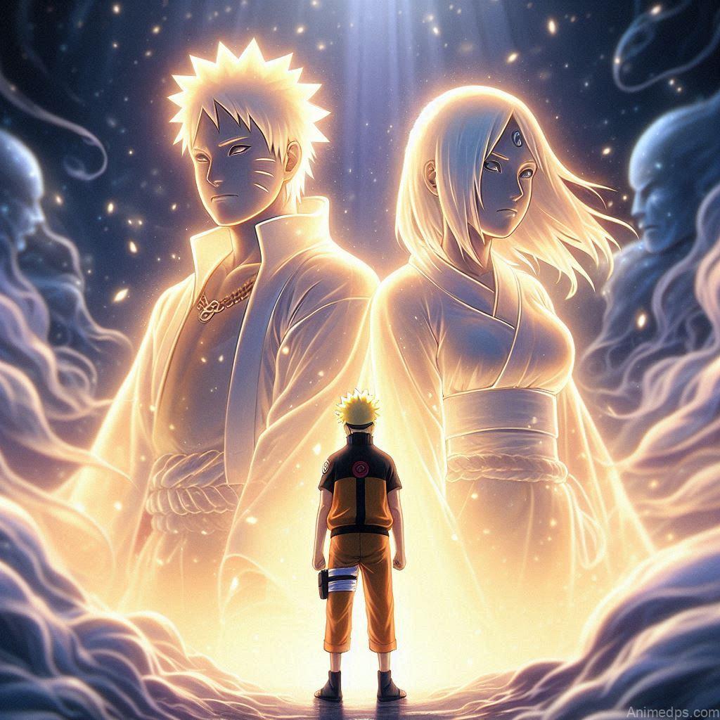 930+ Best Naruto DP for WhatsApp | Anime Dp 475 Minato and Kushina Watching Over Naruto
An ethereal image of Minato and Kushina standing together as spirits, looking down at Naruto during an intense battle. Their transparent forms glow softly with golden light, their expressions filled with pride and love. Naruto, unaware, stands strong below, embodying the legacy and love they left behind.