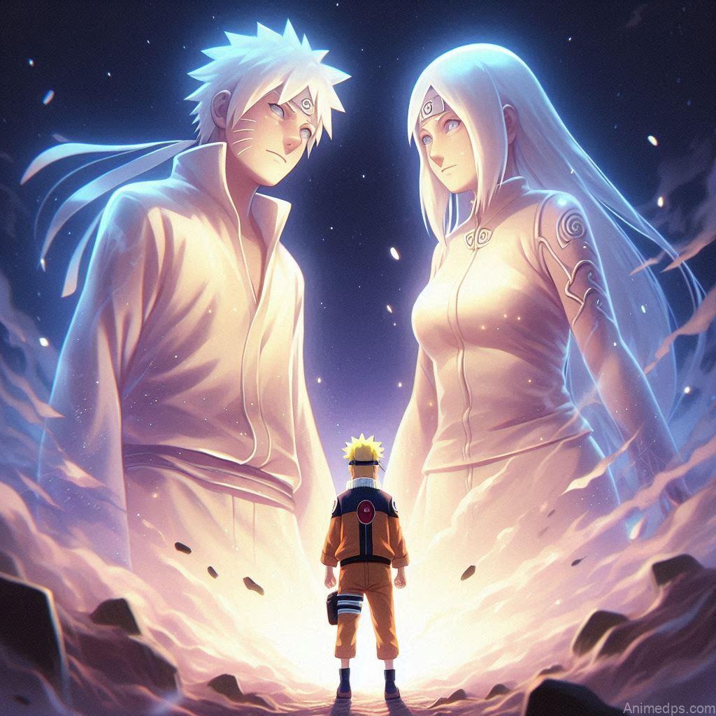 930+ Best Naruto DP for WhatsApp | Anime Dp 476 Minato and Kushina Watching Over Naruto
An ethereal image of Minato and Kushina standing together as spirits, looking down at Naruto during an intense battle. Their transparent forms glow softly with golden light, their expressions filled with pride and love. Naruto, unaware, stands strong below, embodying the legacy and love they left behind.