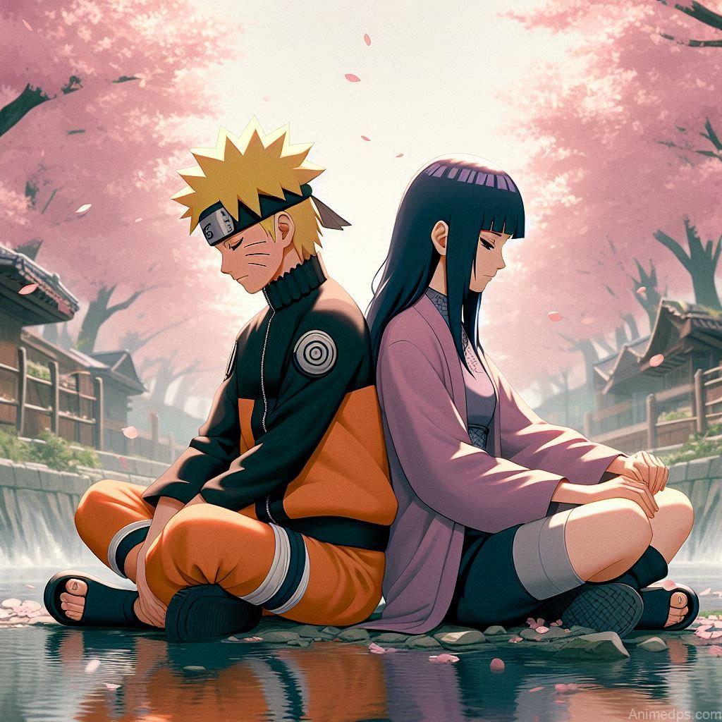500+ Naruto and Hinata Images 64 Naruto and Hinata Reflecting Pose: Naruto and Hinata sitting by a river, deep in thought and holding hands. Background: A tranquil riverside with cherry blossoms falling. Expression: Calm and introspective, showcasing their deep bond.