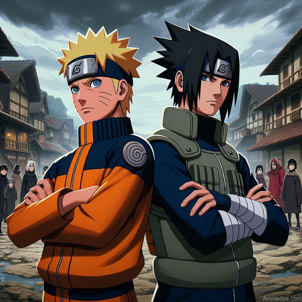500+ Naruto and Sasuke Photos 12 Naruto and Sasuke Protecting Konoha
Pose: Naruto and Sasuke standing side by side, protecting the village.Background: Konoha Village with villagers in the background.Expression: Strong and vigilant, showcasing their roles as protectors.