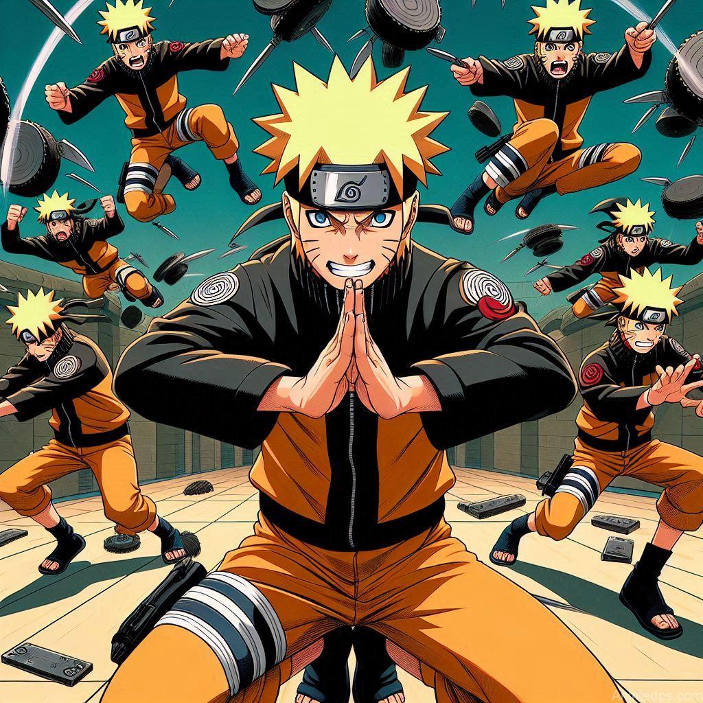 930+ Best Naruto DP for WhatsApp | Anime Dp 11 Naruto with Shadow Clones
Pose: Naruto is surrounded by multiple shadow clones, each in a dynamic pose.Background: A training ground with scattered kunai and targets.Expression: Energetic and confident, showcasing his signature technique.