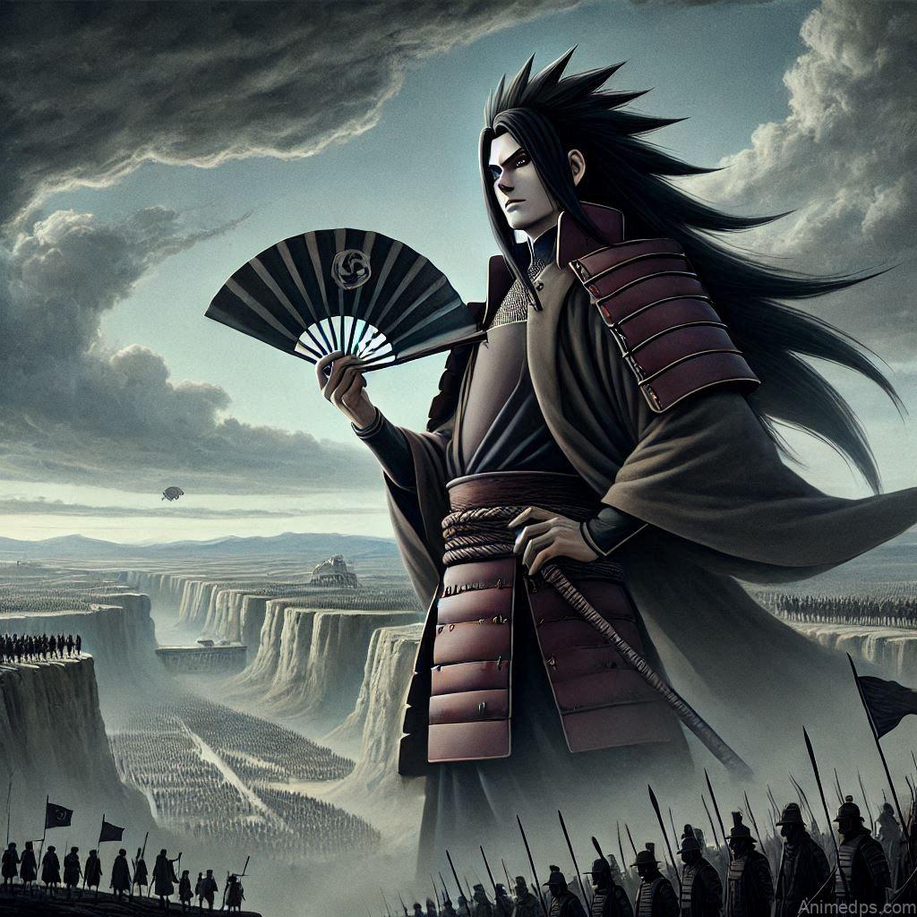 100+ Best Madara Uchiha Pics 25 Madara standing on a cliff, overseeing an army with his iconic fan in hand.