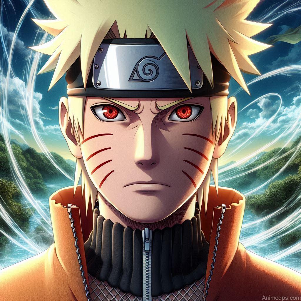 930+ Best Naruto DP for WhatsApp | Anime Dp 81 Naruto in Sage Mode, with the distinctive red eye markings and a serious, focused expression. A serene but powerful natural setting, like a mountaintop or a forest with swirling energy. Expression: Intense and calm, showcasing his newfound wisdom and power.