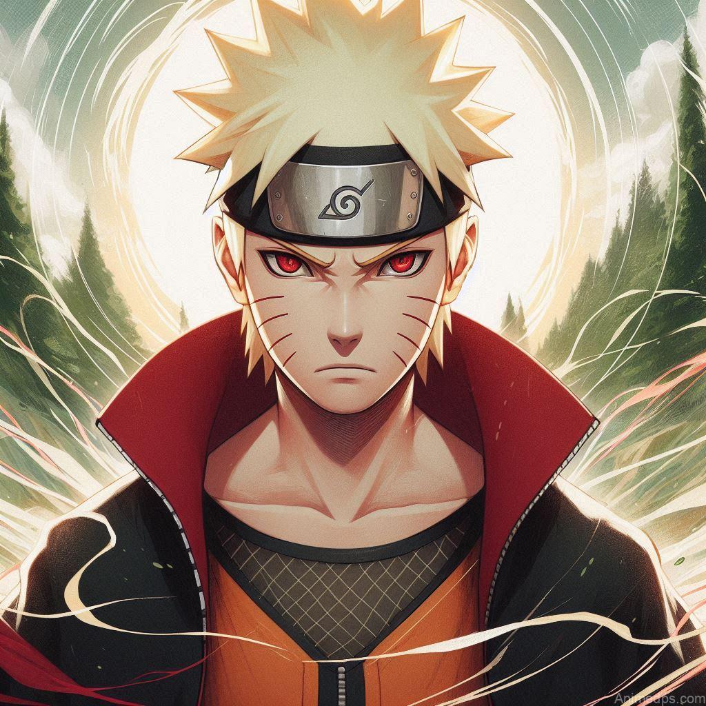 930+ Best Naruto DP for WhatsApp | Anime Dp 82 Naruto in Sage Mode, with the distinctive red eye markings and a serious, focused expression. A serene but powerful natural setting, like a mountaintop or a forest with swirling energy. Expression: Intense and calm, showcasing his newfound wisdom and power.
