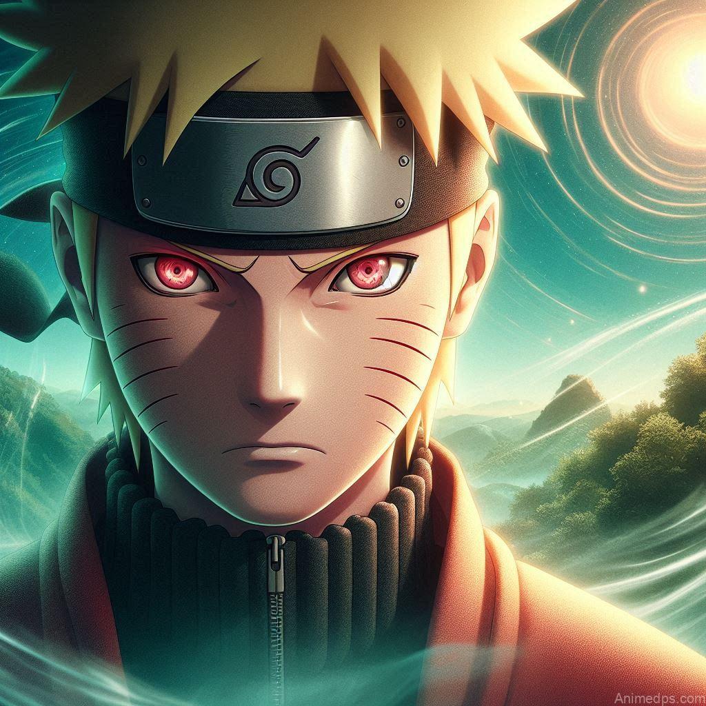 930+ Best Naruto DP for WhatsApp | Anime Dp 86 Naruto in Sage Mode, with the distinctive red eye markings and a serious, focused expression. A serene but powerful natural setting, like a mountaintop or a forest with swirling energy. Expression: Intense and calm, showcasing his newfound wisdom and power.