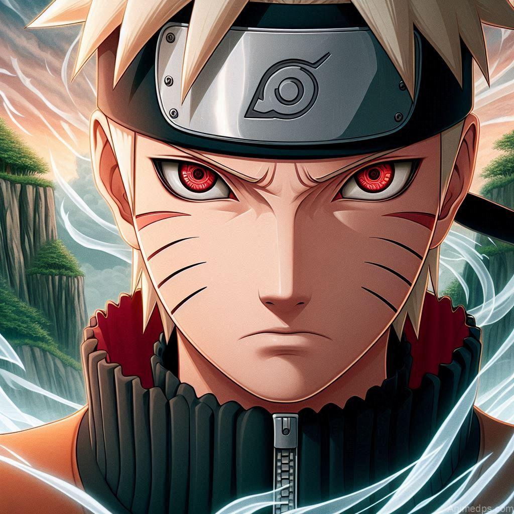 930+ Best Naruto DP for WhatsApp | Anime Dp 89 Naruto in Sage Mode, with the distinctive red eye markings and a serious, focused expression. A serene but powerful natural setting, like a mountaintop or a forest with swirling energy. Expression: Intense and calm, showcasing his newfound wisdom and power.