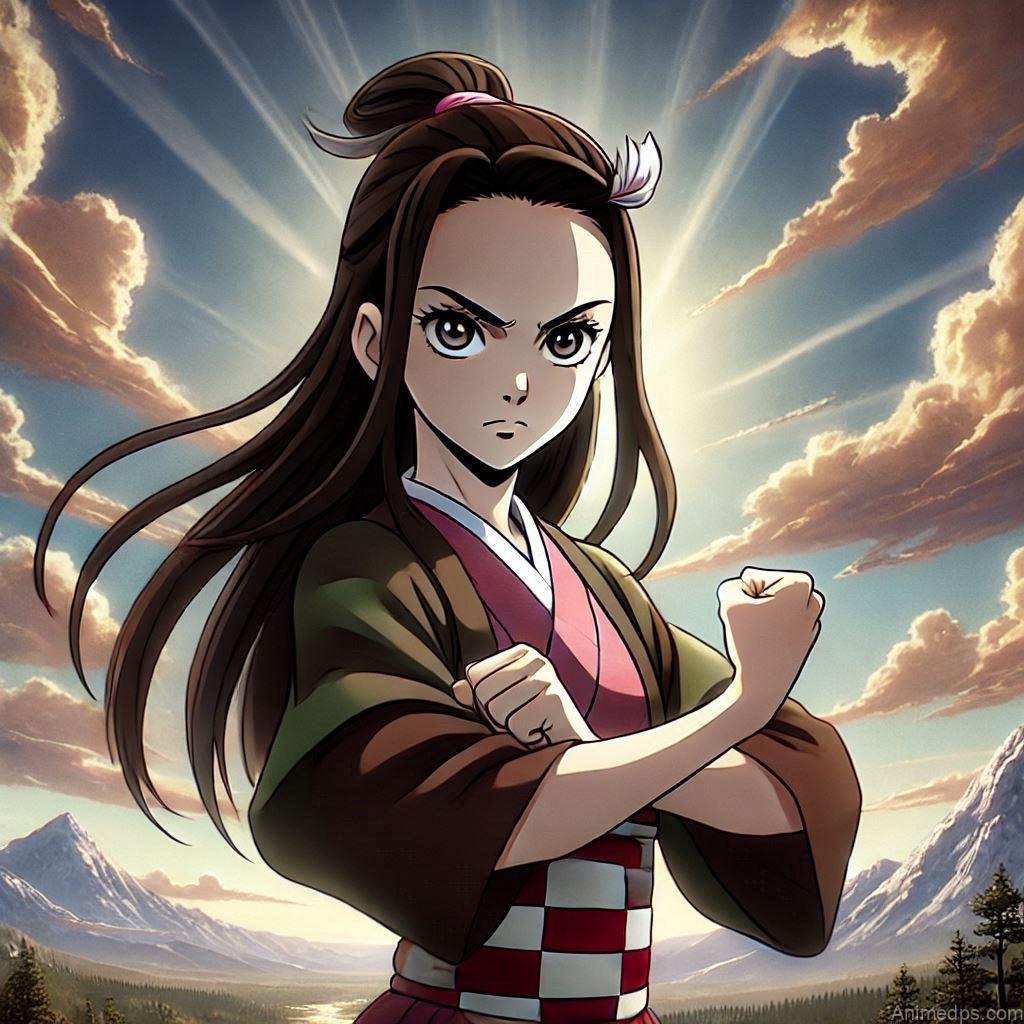 275+ Charming Girl Anime DP to Brighten Your Profile 223 Nezuko standing tall with a determined look, her fists clenched