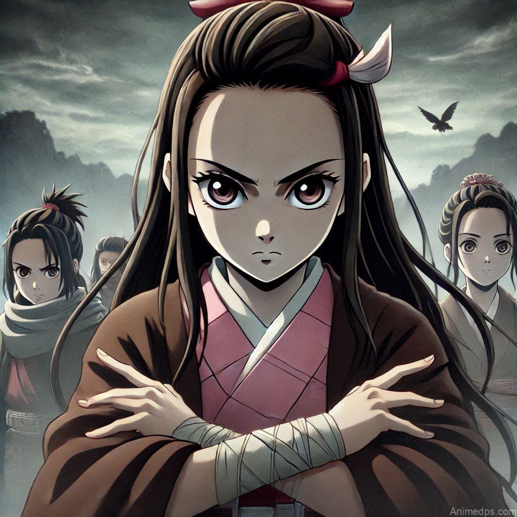 275+ Charming Girl Anime DP to Brighten Your Profile 202 Nezuko standing tall with a determined look, her fists clenched