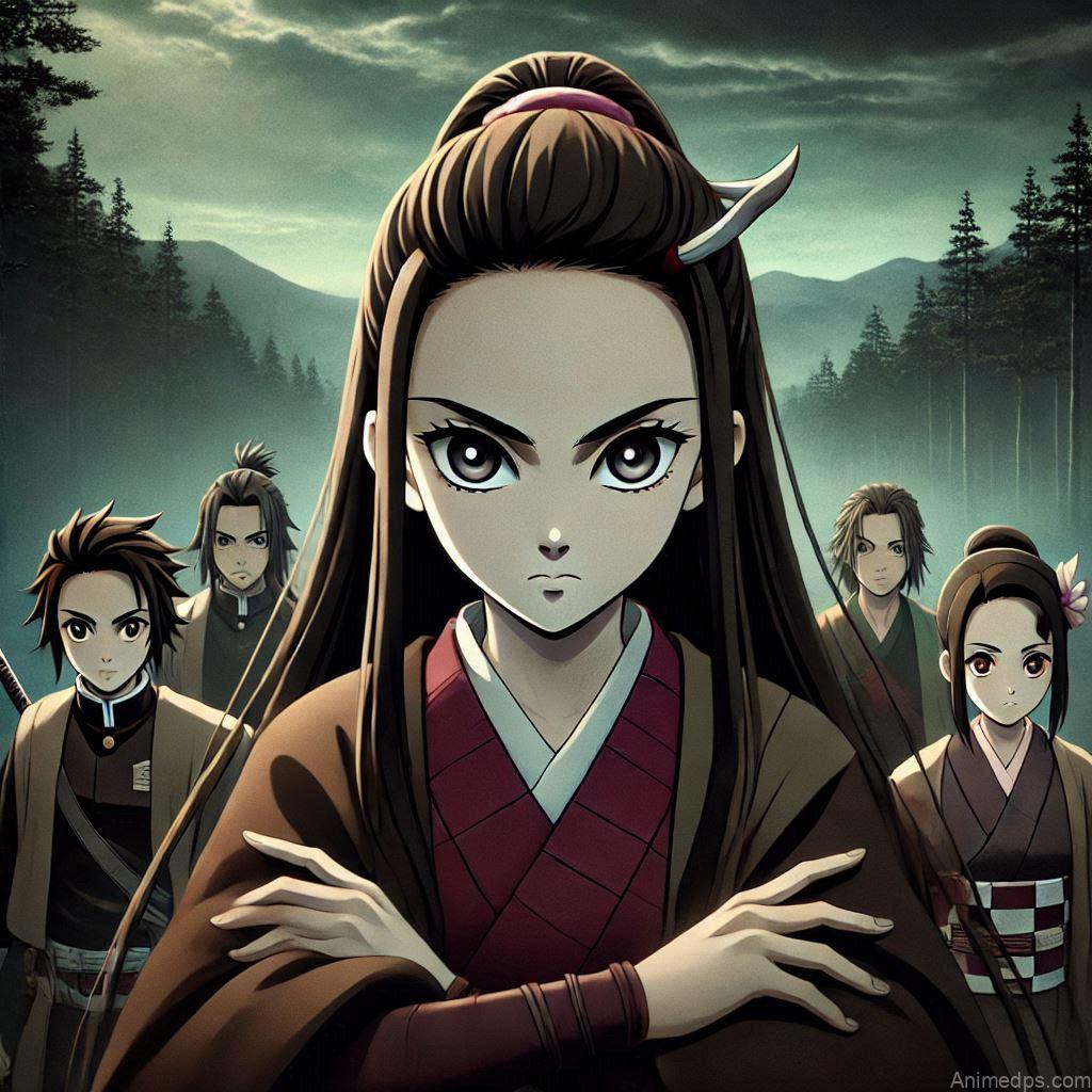 275+ Charming Girl Anime DP to Brighten Your Profile 204 Nezuko standing tall with a determined look, her fists clenched