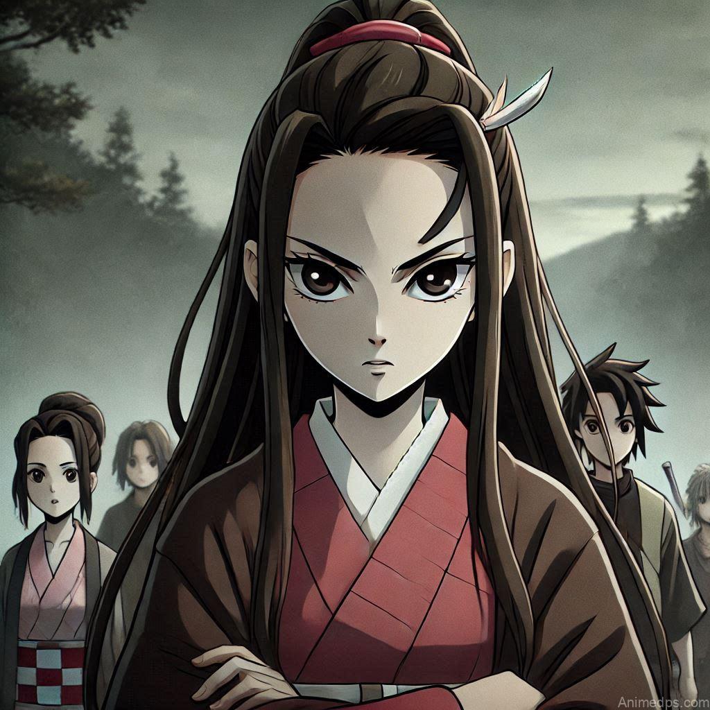 275+ Charming Girl Anime DP to Brighten Your Profile 205 Nezuko standing tall with a determined look, her fists clenched