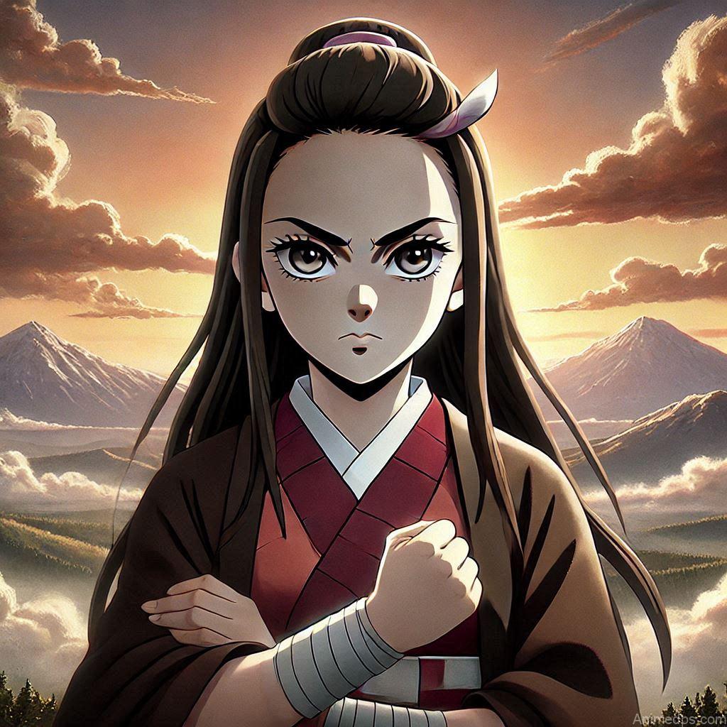 275+ Charming Girl Anime DP to Brighten Your Profile 224 Nezuko standing tall with a determined look, her fists clenched