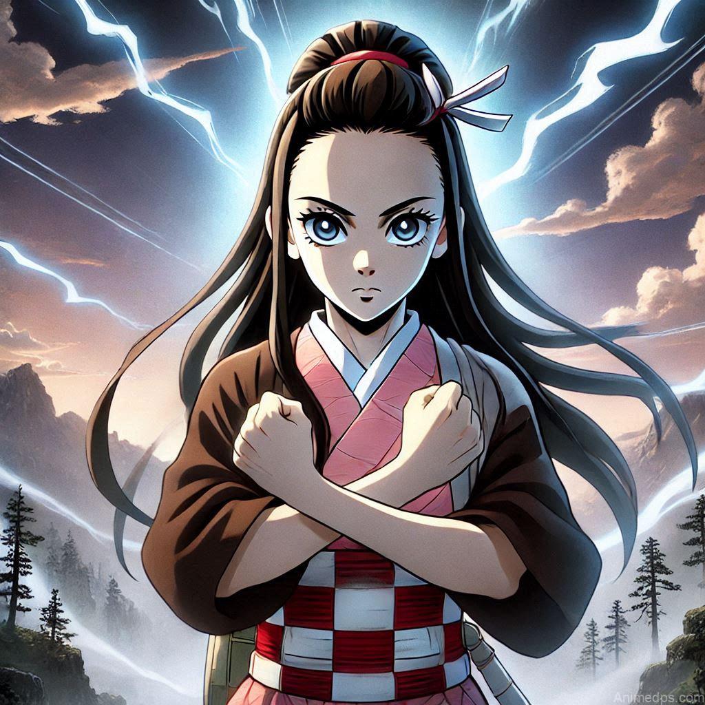 275+ Charming Girl Anime DP to Brighten Your Profile 201 Nezuko standing tall with a determined look, her fists clenched