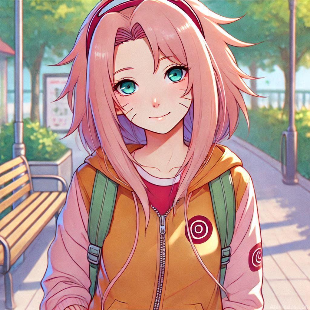 930+ Best Naruto DP for WhatsApp | Anime Dp 543 Sakura in Casual Wear Sakura is shown in a casual, everyday outfit, looking relaxed and happy. She is sitting on a park bench, enjoying a sunny day with a book in her lap. The background features a lush green park with children playing and birds chirping, adding a touch of warmth and tranquility. Her expression is cheerful and content.