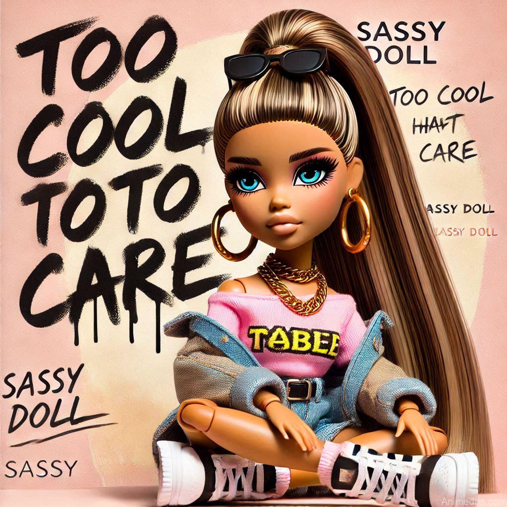225+ Best Baby Doll Whatsapp Dp 115 A chic doll with a high ponytail, hoop earrings, and a trendy outfit, sitting cross-legged on a pastel background