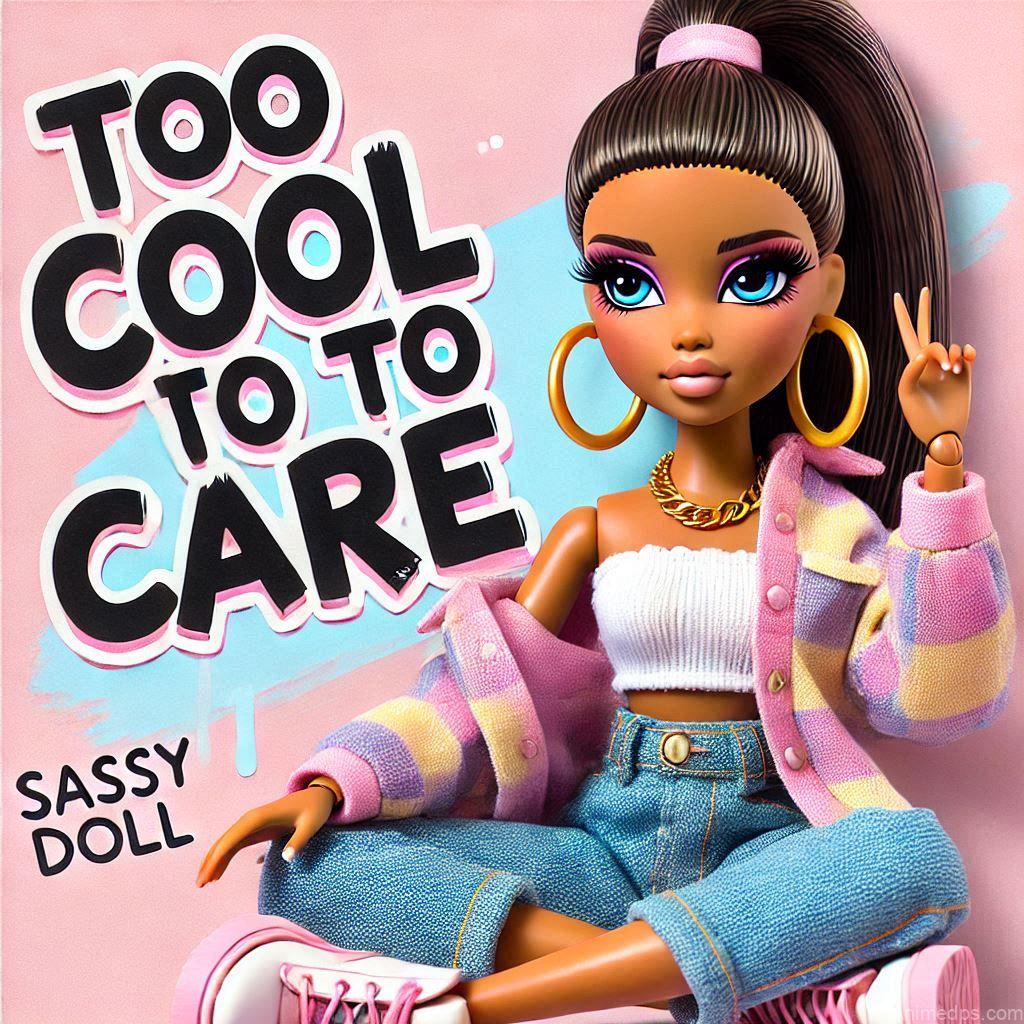 225+ Best Baby Doll Whatsapp Dp 116 A chic doll with a high ponytail, hoop earrings, and a trendy outfit, sitting cross-legged on a pastel background