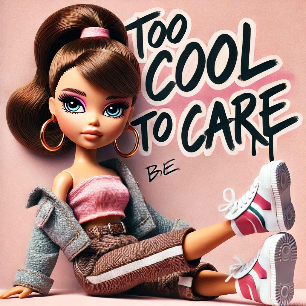 225+ Best Baby Doll Whatsapp Dp 117 A chic doll with a high ponytail, hoop earrings, and a trendy outfit, sitting cross-legged on a pastel background