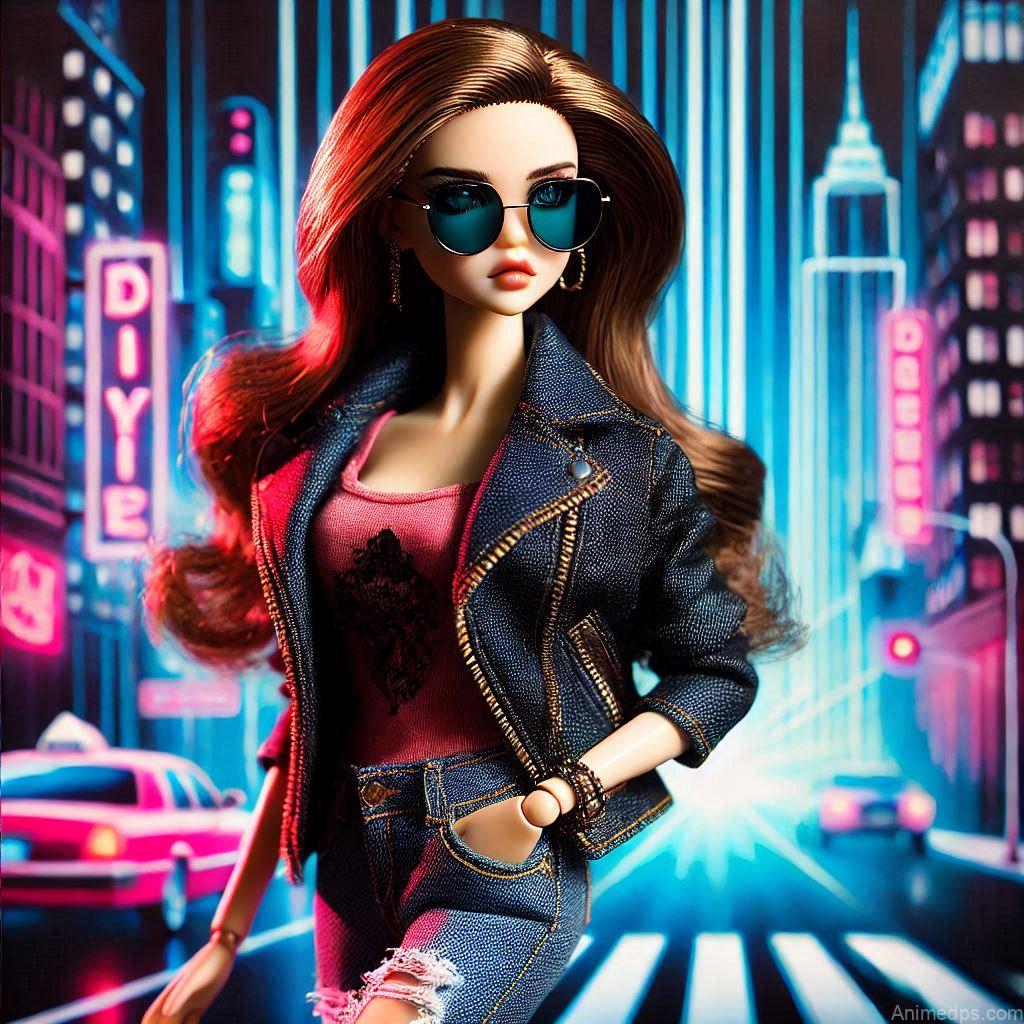 225+ Best Baby Doll Whatsapp Dp 123 A stylish doll with sunglasses, a leather jacket, and ripped jeans, striking a confident pose.