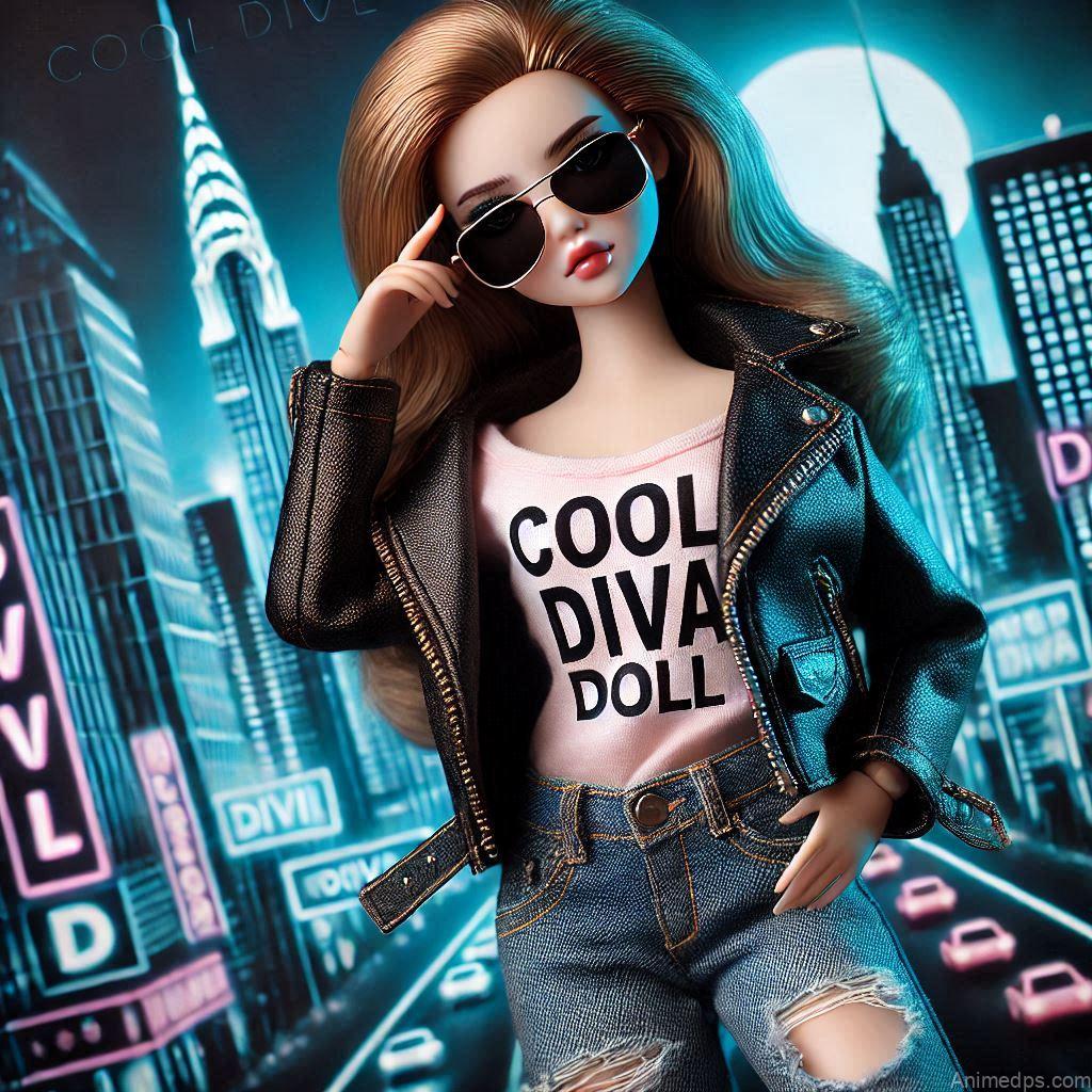 225+ Best Baby Doll Whatsapp Dp 125 A stylish doll with sunglasses, a leather jacket, and ripped jeans, striking a confident pose.