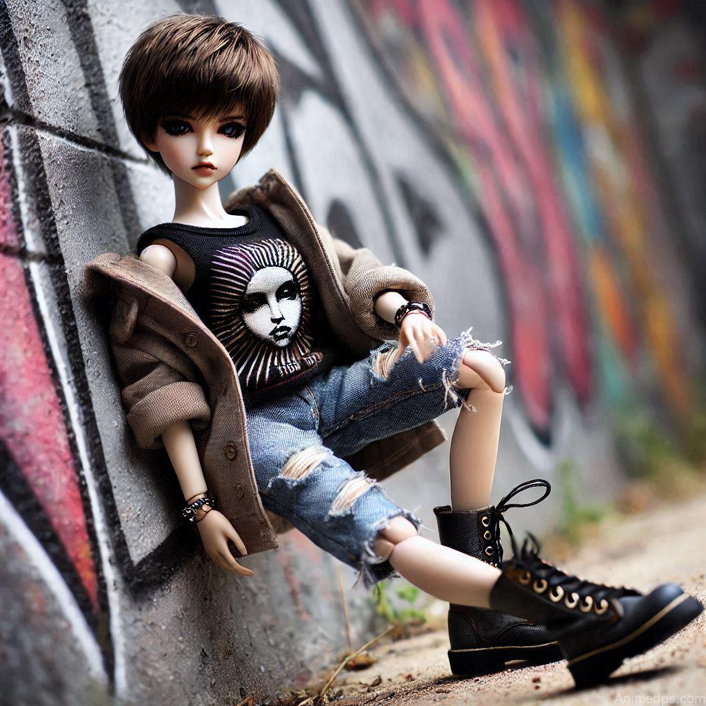 225+ Best Baby Doll Whatsapp Dp 148 A doll with edgy short hair, wearing a graphic tee, ripped denim shorts, and combat boots
