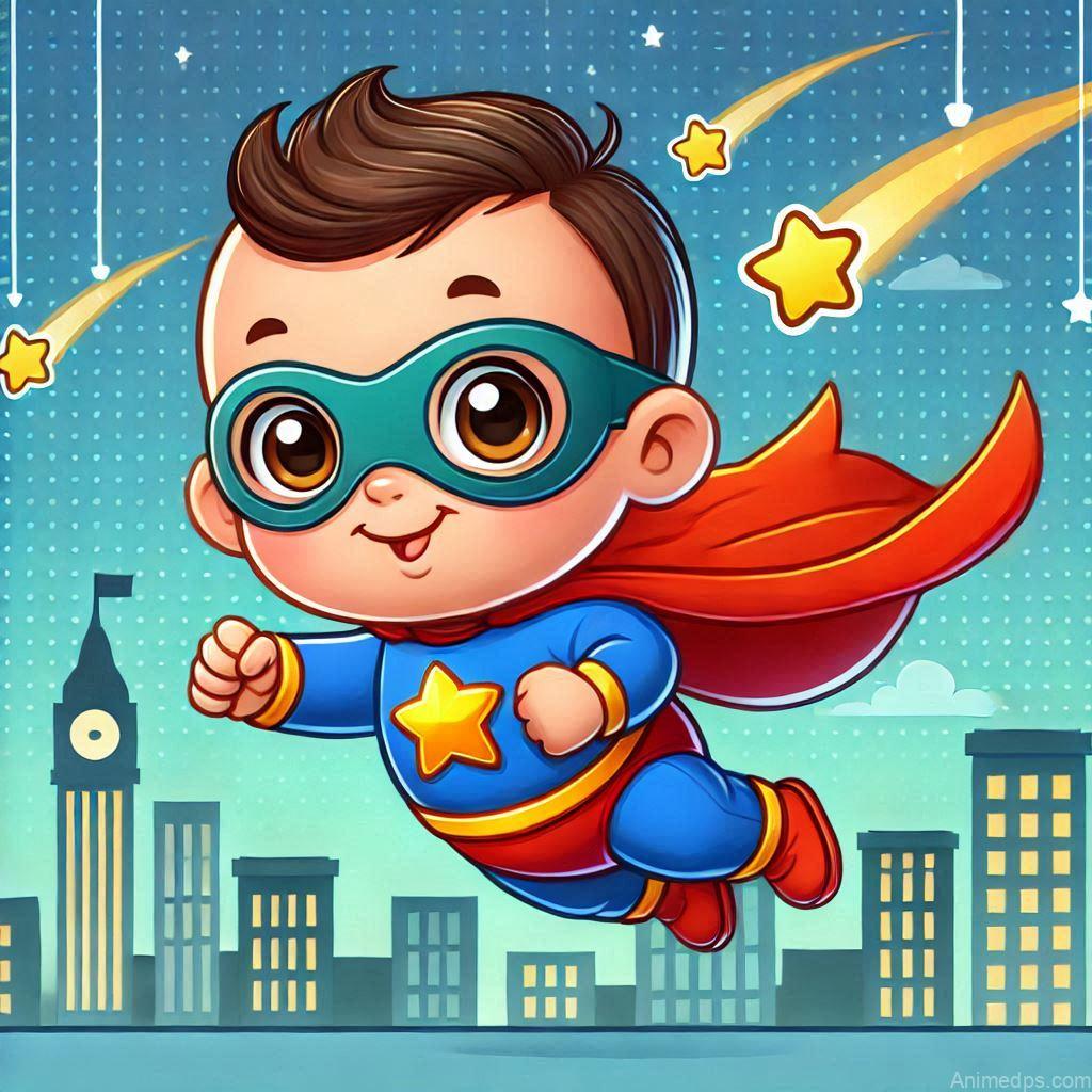 225+ Best Baby Doll Whatsapp Dp 225 A cartoon baby doll dressed in a tiny superhero cape and mask, flying in a dynamic pose