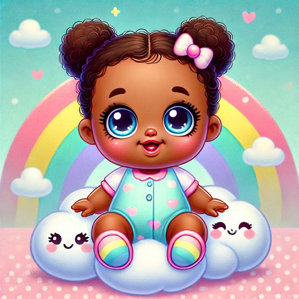 225+ Best Baby Doll Whatsapp Dp 212 A chubby-cheeked cartoon baby doll with big, sparkling eyes and a wide smile, dressed in a cute pastel onesie