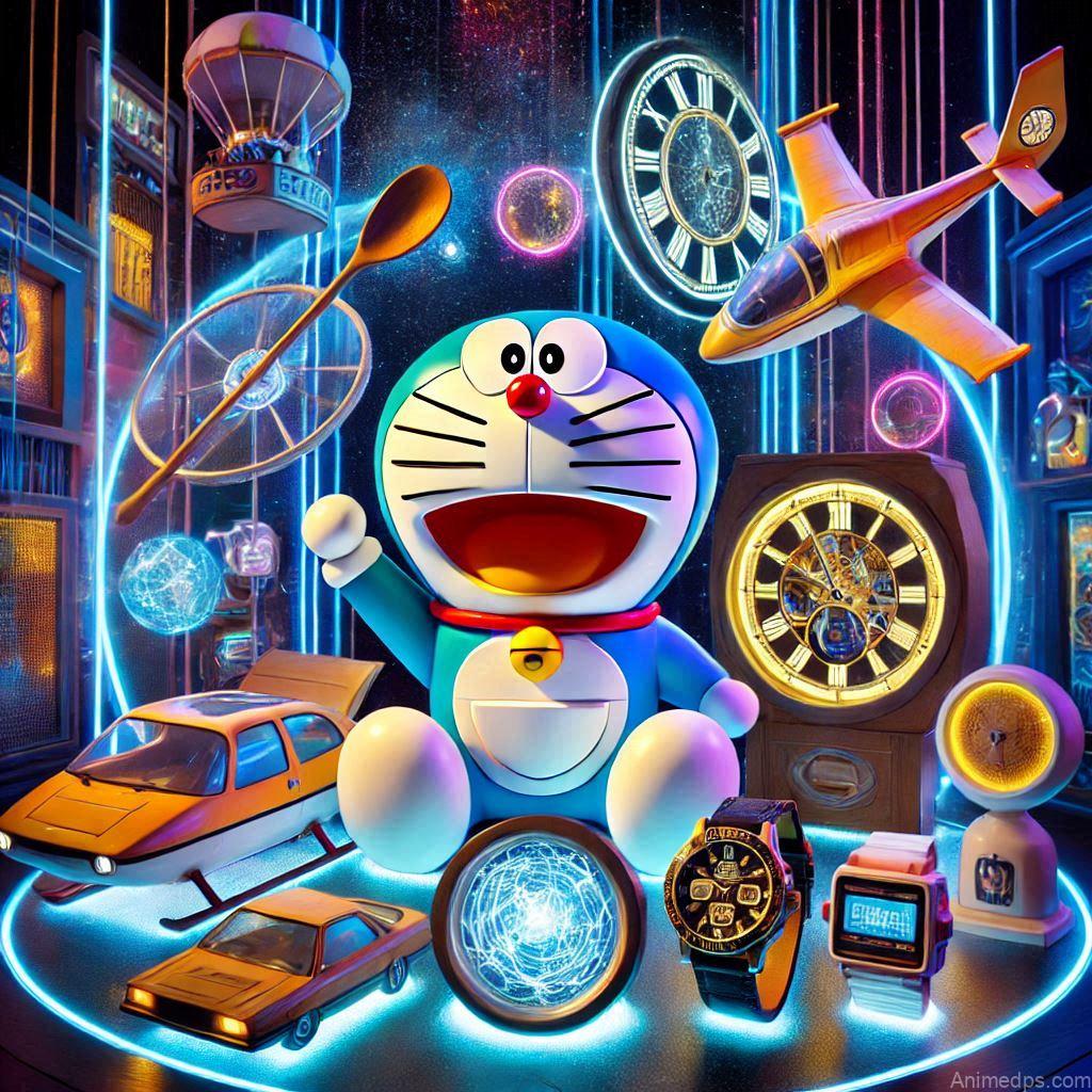 225+ Best Baby Doll Whatsapp Dp 218 A cheerful Doraemon standing upright with his signature smile, wearing his blue body suit with a red nose, collar bell,