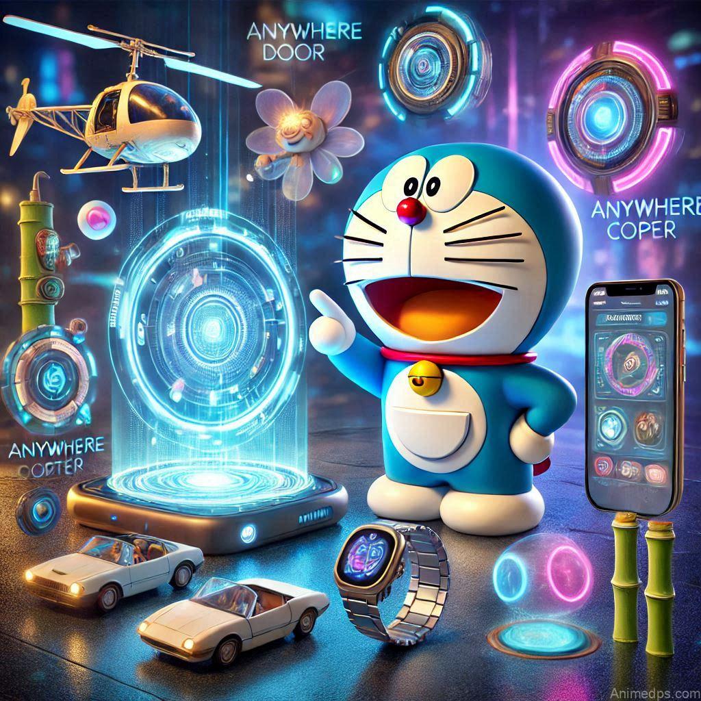 225+ Best Baby Doll Whatsapp Dp 219 A cheerful Doraemon standing upright with his signature smile, wearing his blue body suit with a red nose, collar bell,