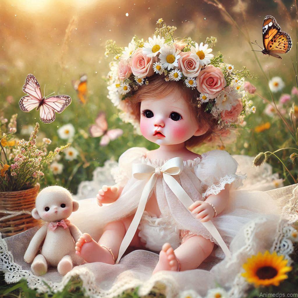 225+ Best Baby Doll Whatsapp Dp 77 A sweet baby doll wearing a handmade flower crown of daisies and roses, dressed