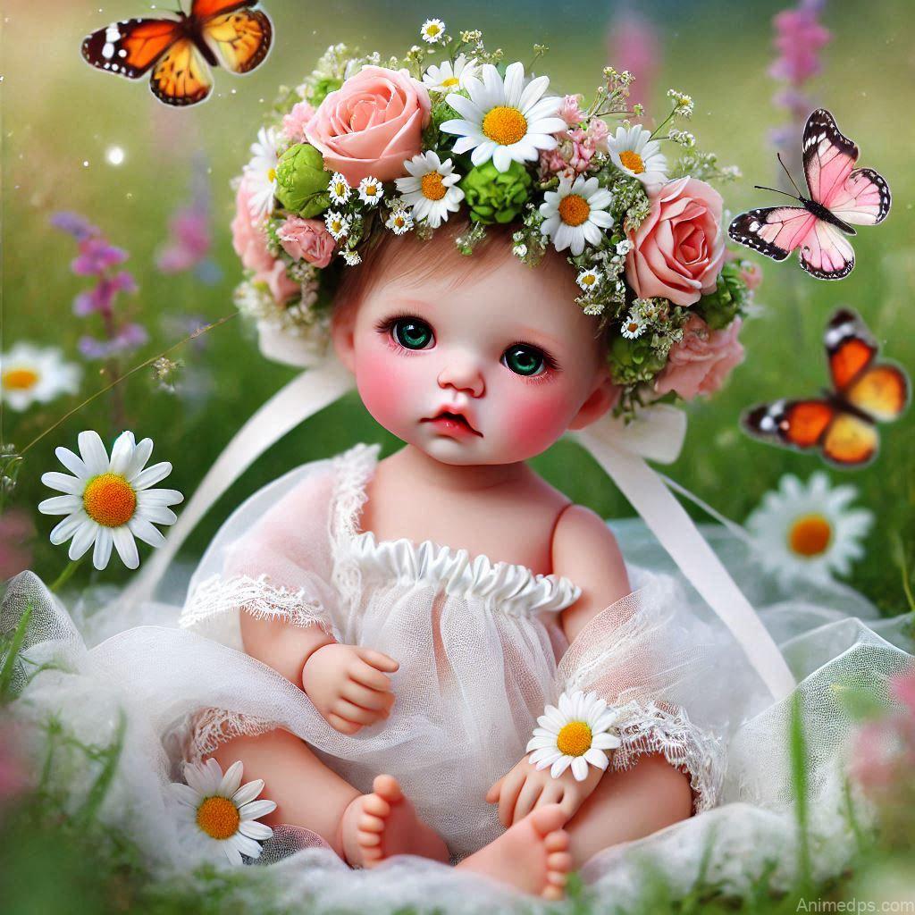 225+ Best Baby Doll Whatsapp Dp 78 A sweet baby doll wearing a handmade flower crown of daisies and roses, dressed