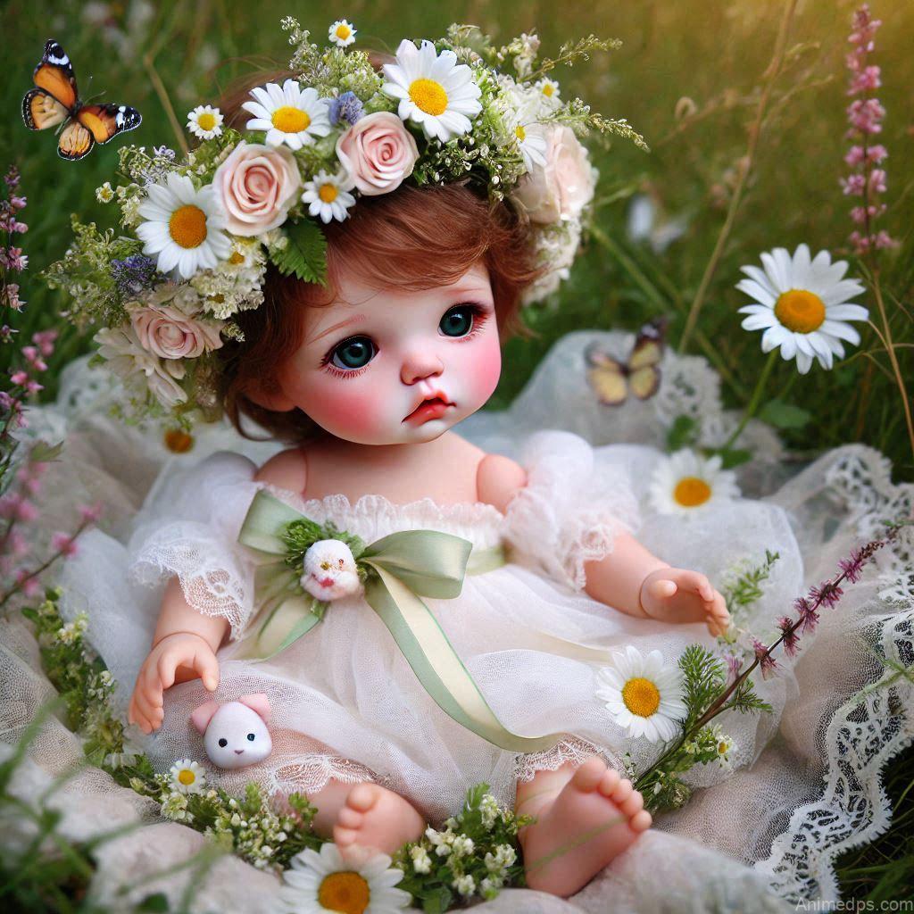 225+ Best Baby Doll Whatsapp Dp 80 A sweet baby doll wearing a handmade flower crown of daisies and roses, dressed