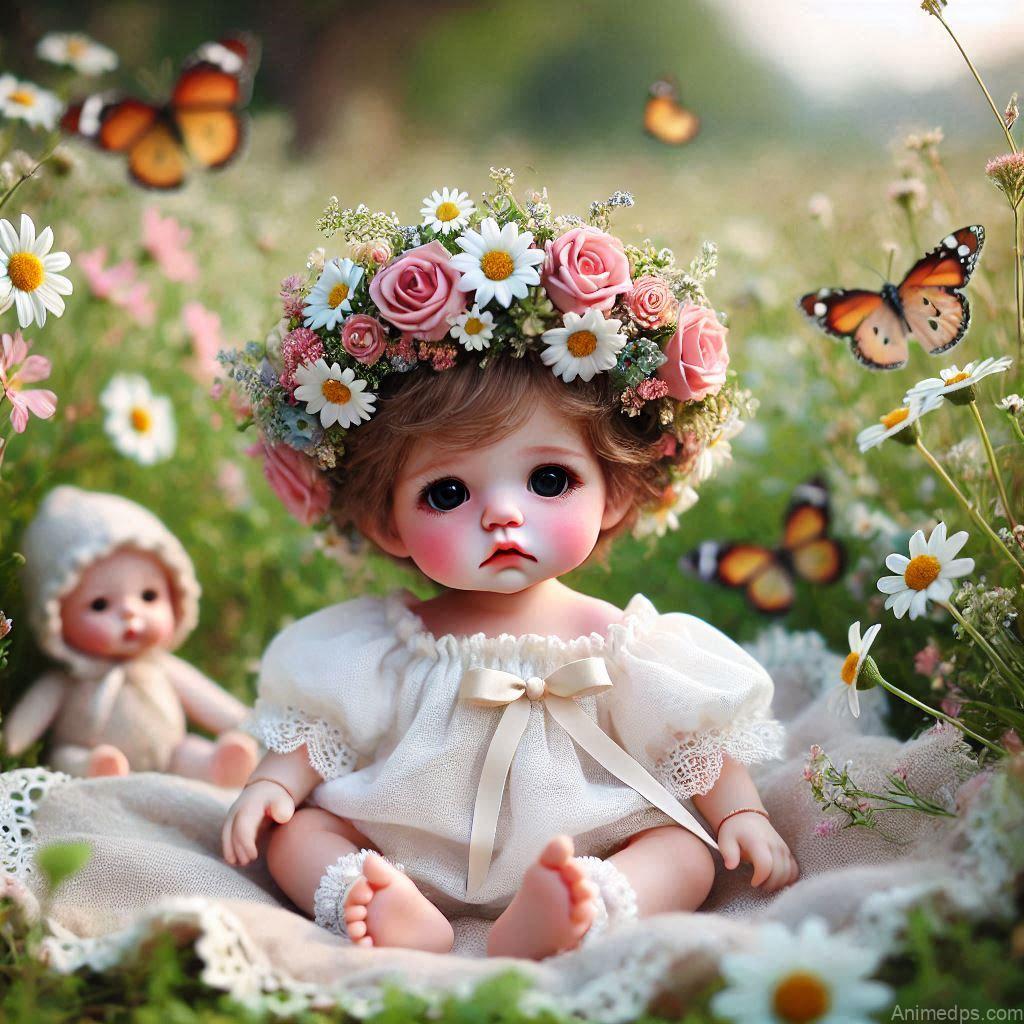 225+ Best Baby Doll Whatsapp Dp 82 A sweet baby doll wearing a handmade flower crown of daisies and roses, dressed