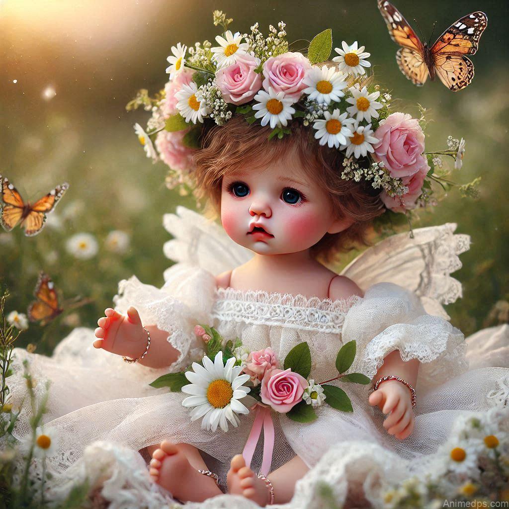 225+ Best Baby Doll Whatsapp Dp 83 A sweet baby doll wearing a handmade flower crown of daisies and roses, dressed