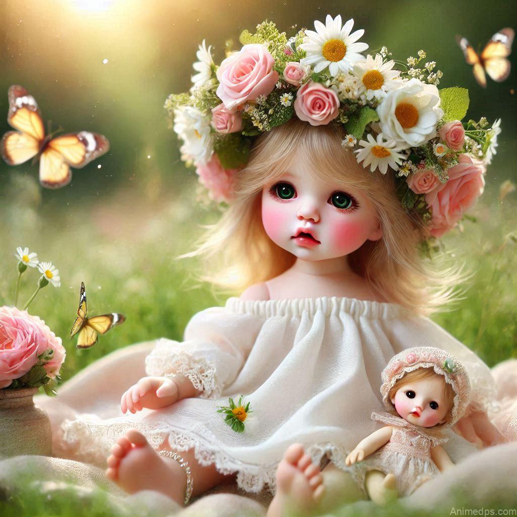 225+ Best Baby Doll Whatsapp Dp 84 A sweet baby doll wearing a handmade flower crown of daisies and roses, dressed