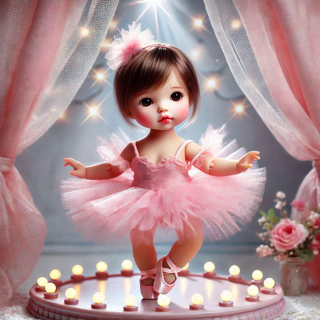225+ Best Baby Doll Whatsapp Dp 8 A cute baby doll with big sparkling eyes, rosy cheeks, and a bright smile, dressed in a soft pink.